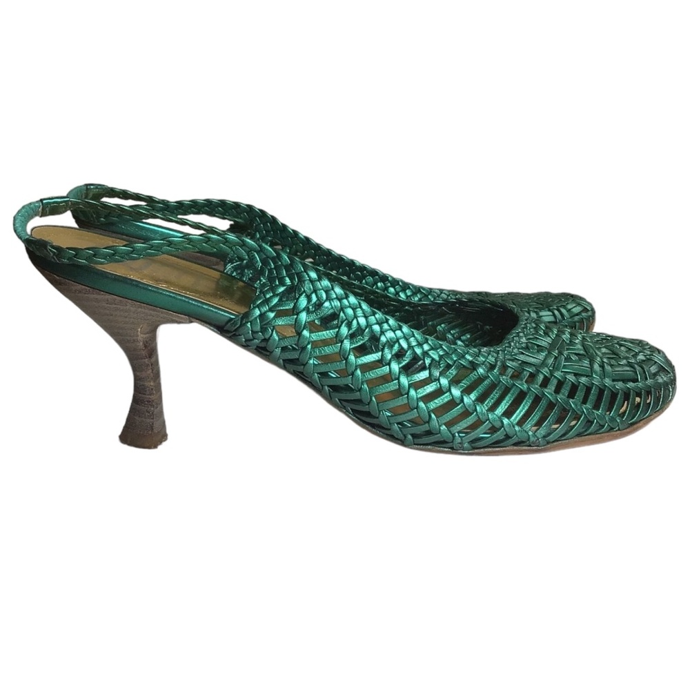 URSULA MASCARO MENORCA Slingback Kitten Heels Vibrant Green 8.5